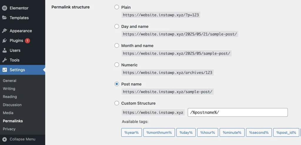 WordPress Permalink Structure