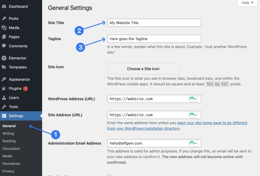 WordPress Site Title & Tagline