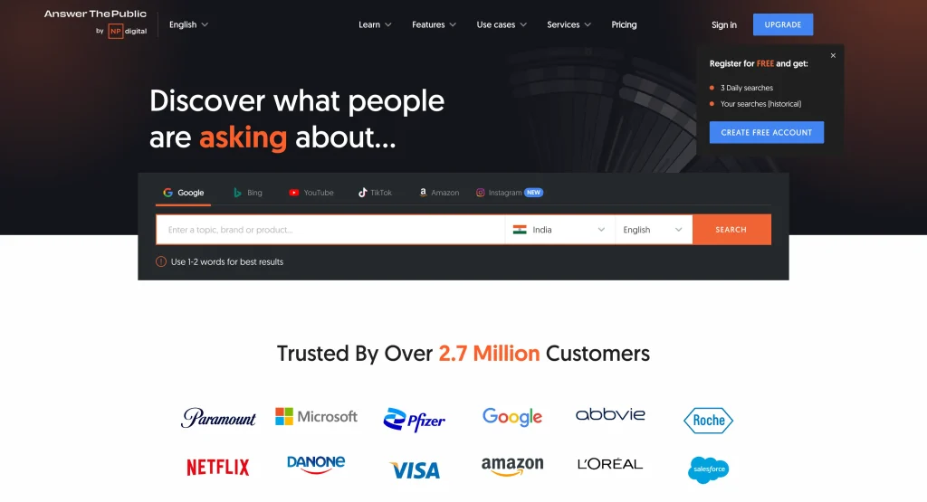 AnswerThePublic homepage