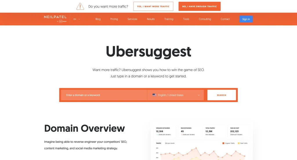 ubersuggest homepage