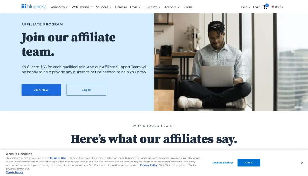Bluehost Affiliate Program homepage