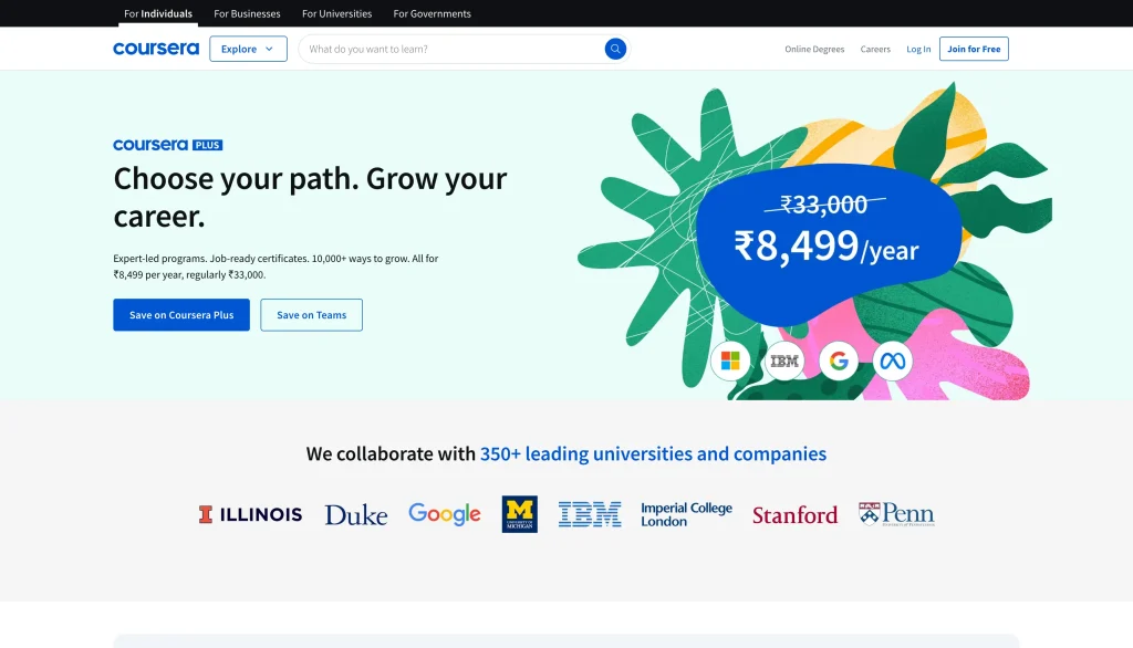 Coursera Affiliate Program homepage