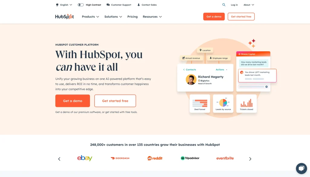 Hubspot homepage